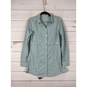 Toad&Co Shirt Womens Small Green Check Button Front Tunic Top Pockets Outdoor